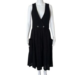 Free People Diana Midi Dress Wrap Plunge V-Neck Sleeveless Pinafore Black Small